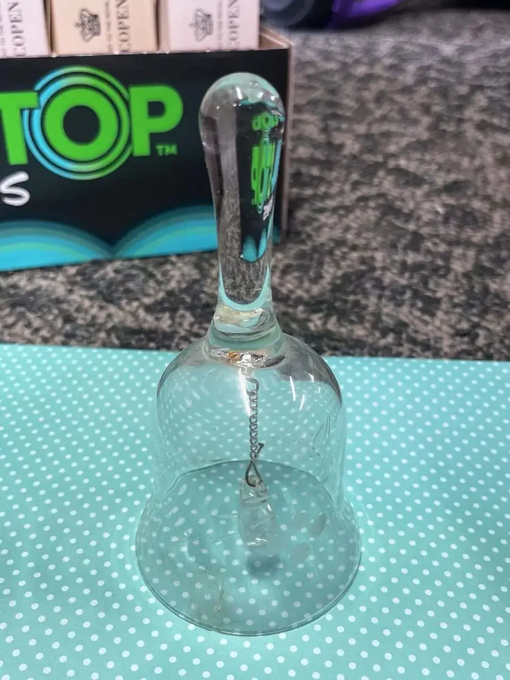 Vintage Clear Etched Glass Bell with Crystal Clapper